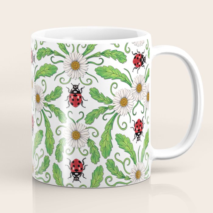Ladybugs & Daisies - Cute Floral Bug Pattern with Ladybirds Coffee Mug Gallery Image 1