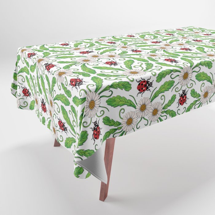 Ladybugs & Daisies - Cute Floral Bug Pattern with Ladybirds Tablecloth ...