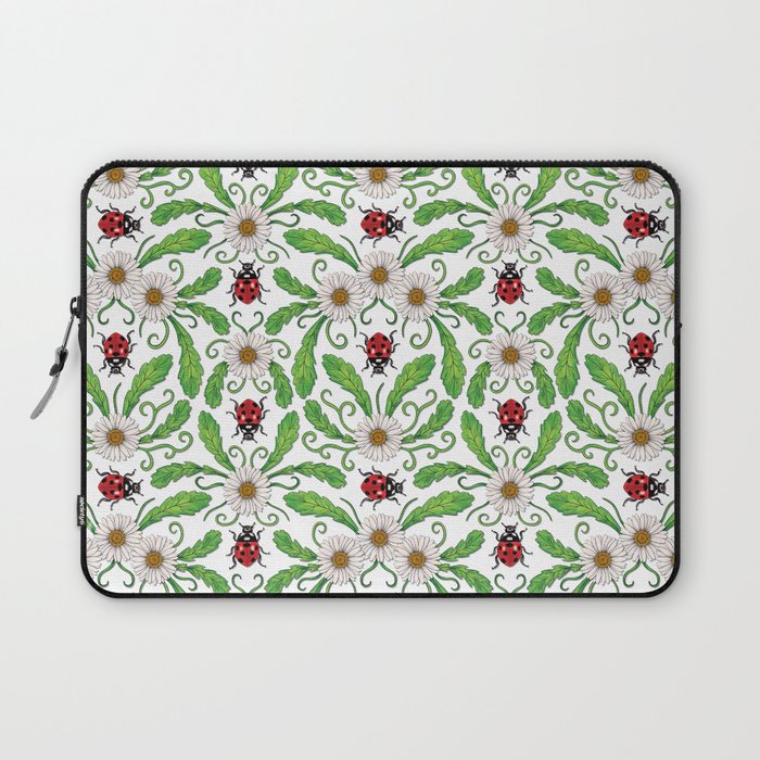 Ladybugs & Daisies - Cute Floral Bug Pattern with Ladybirds Laptop Sleeve Gallery Image 1
