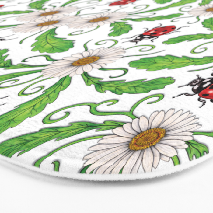 Ladybugs & Daisies - Cute Floral Bug Pattern with Ladybirds Bath Mat Gallery Image 3