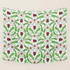 Ladybugs & Daisies - Cute Floral Bug Pattern with Ladybirds Wall Tapestry Gallery Image 4