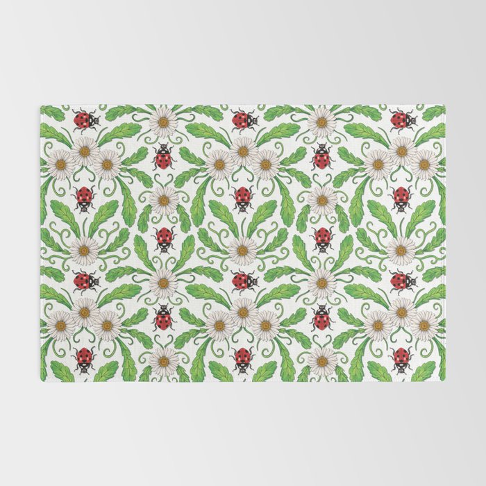 Ladybugs & Daisies - Cute Floral Bug Pattern with Ladybirds Rug Gallery Image 2