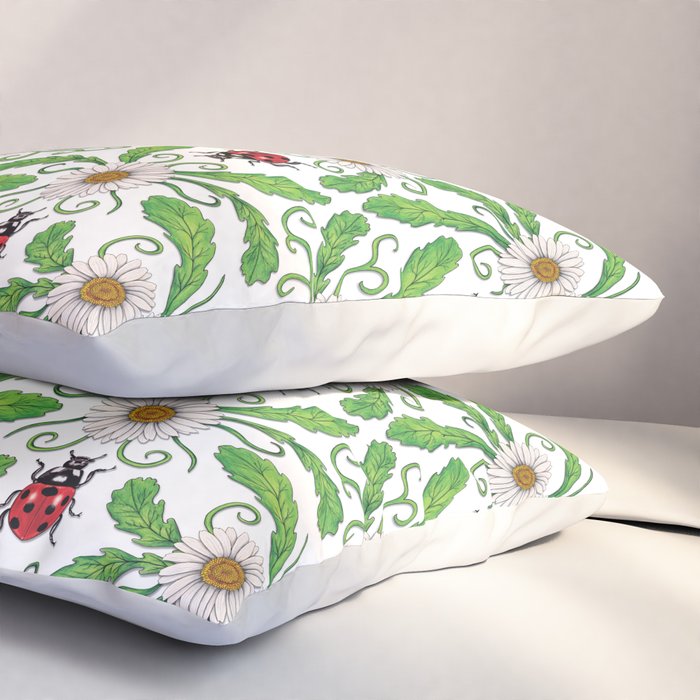 Ladybugs & Daisies - Cute Floral Bug Pattern with Ladybirds Pillow Sham Gallery Image 3