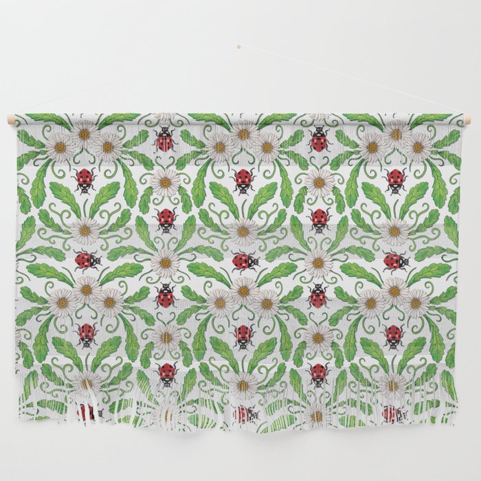 Ladybugs & Daisies - Cute Floral Bug Pattern with Ladybirds Wall Hanging Gallery Image 1