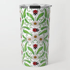 Ladybugs & Daisies - Cute Floral Bug Pattern with Ladybirds Travel Mug Gallery Image 1