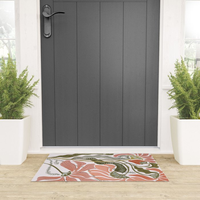 Modern Chalk still life with flowers and fern Welcome Mat Gallery Image 3