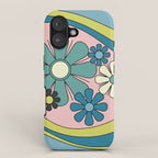 Groovy Floral Daydream Retro 60s 70s Flowers Blue Pink Chartreuse iPhone Case Gallery Image 1