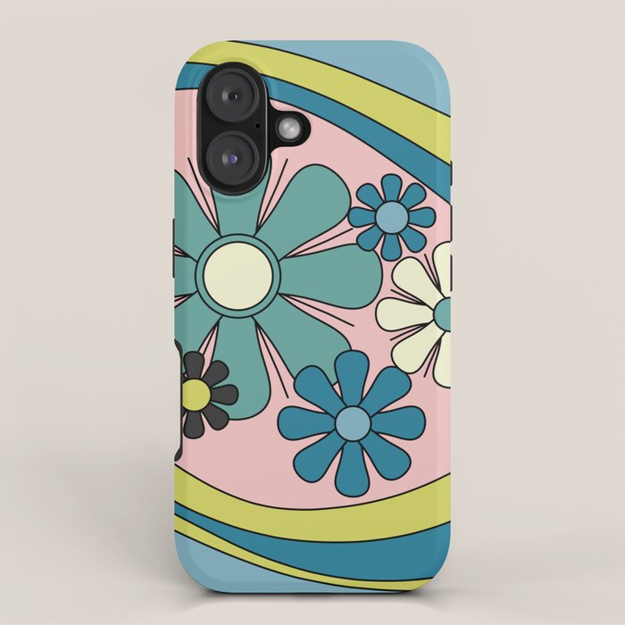 Groovy Floral Daydream Retro 60s 70s Flowers Blue Pink Chartreuse iPhone Case Gallery Image 1