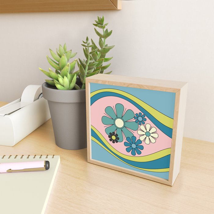 Groovy Floral Daydream Retro 60s 70s Flowers Blue Pink Chartreuse Mini Art Print Gallery Image 2