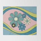 Groovy Floral Daydream Retro 60s 70s Flowers Blue Pink Chartreuse Throw Blanket Gallery Image 2