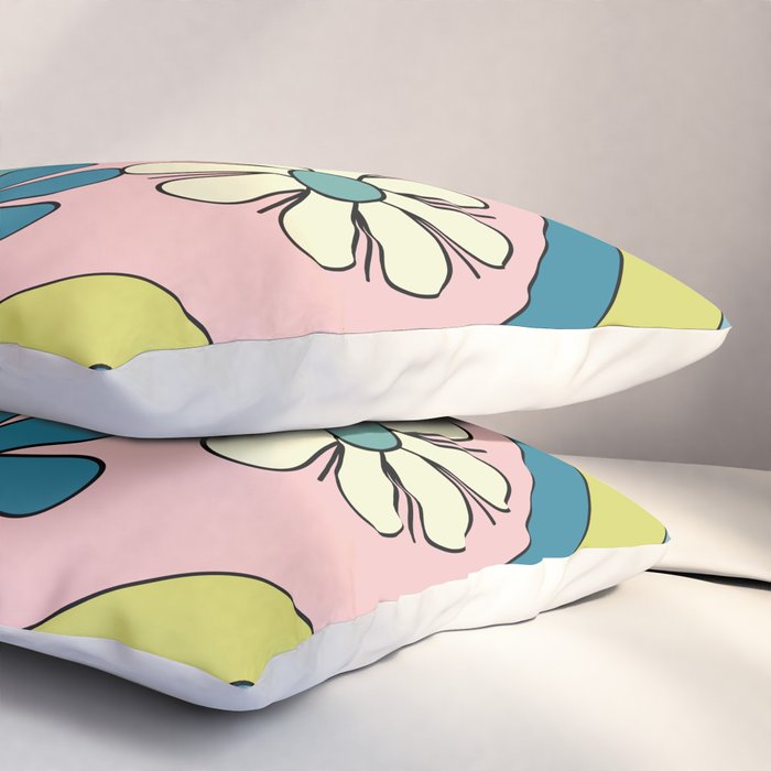Groovy Floral Daydream Retro 60s 70s Flowers Blue Pink Chartreuse Pillow Sham Gallery Image 3