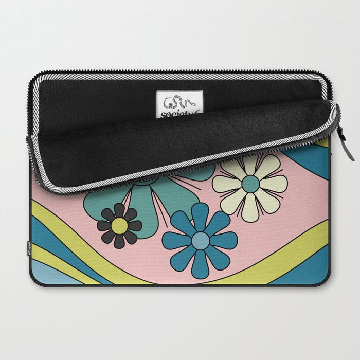 Groovy Floral Daydream Retro 60s 70s Flowers Blue Pink Chartreuse Laptop Sleeve Gallery Image 2