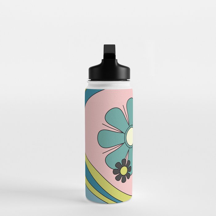 Groovy Floral Daydream Retro 60s 70s Flowers Blue Pink Chartreuse Water Bottle Gallery Image 3