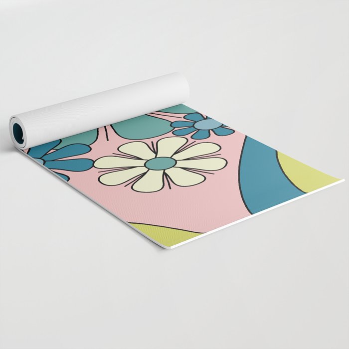 Groovy Floral Daydream Retro 60s 70s Flowers Blue Pink Chartreuse Yoga Mat Gallery Image 2