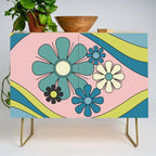 Groovy Floral Daydream Retro 60s 70s Flowers Blue Pink Chartreuse Credenza Gallery Image 1