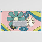 Groovy Floral Daydream Retro 60s 70s Flowers Blue Pink Chartreuse Desk Mat Gallery Image 1