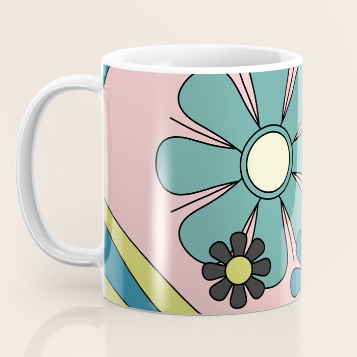 Groovy Floral Daydream Retro 60s 70s Flowers Blue Pink Chartreuse Coffee Mug Gallery Image 3
