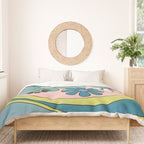 Groovy Floral Daydream Retro 60s 70s Flowers Blue Pink Chartreuse Duvet Cover Gallery Image 3
