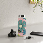 Groovy Floral Daydream Retro 60s 70s Flowers Blue Pink Chartreuse Water Bottle Gallery Image 4