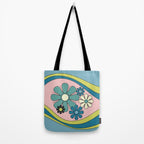 Groovy Floral Daydream Retro 60s 70s Flowers Blue Pink Chartreuse Tote Bag Gallery Image 2