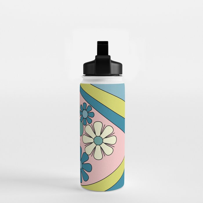 Groovy Floral Daydream Retro 60s 70s Flowers Blue Pink Chartreuse Water Bottle Gallery Image 2