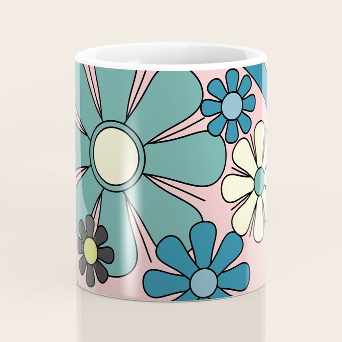 Groovy Floral Daydream Retro 60s 70s Flowers Blue Pink Chartreuse Coffee Mug Gallery Image 4
