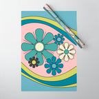 Groovy Floral Daydream Retro 60s 70s Flowers Blue Pink Chartreuse Wrapping Paper Gallery Image 1