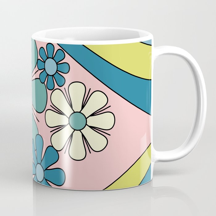 Groovy Floral Daydream Retro 60s 70s Flowers Blue Pink Chartreuse Coffee Mug Gallery Image 1