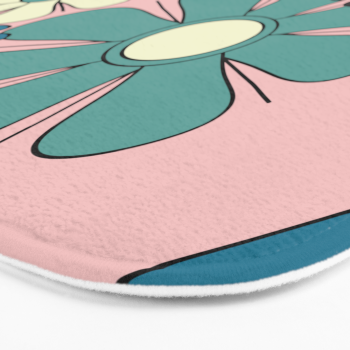 Groovy Floral Daydream Retro 60s 70s Flowers Blue Pink Chartreuse Bath Mat Gallery Image 3