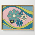 Groovy Floral Daydream Retro 60s 70s Flowers Blue Pink Chartreuse Serving Tray Gallery Image 1
