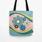 Groovy Floral Daydream Retro 60s 70s Flowers Blue Pink Chartreuse Tote Bag Gallery Image 1