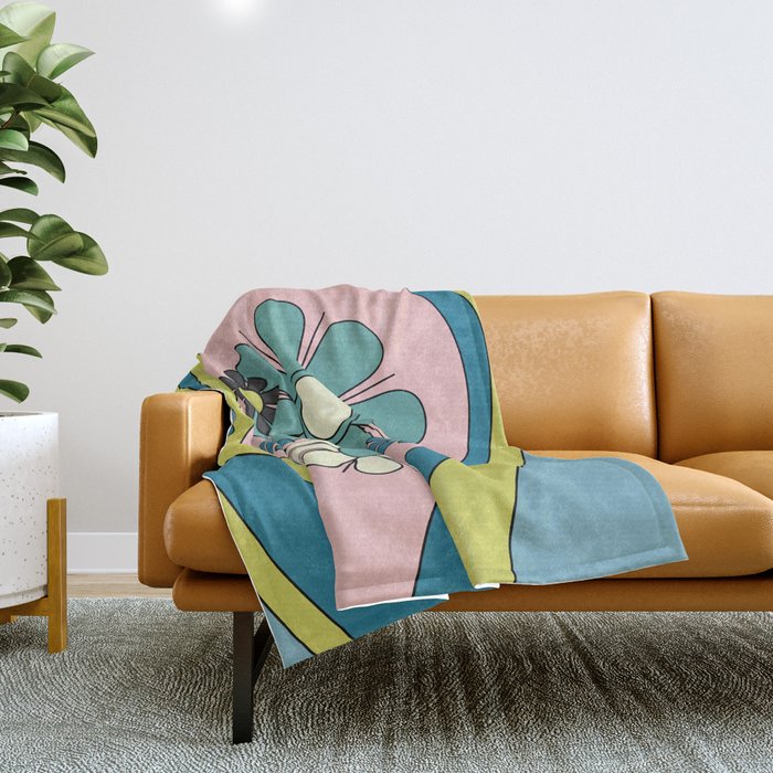 Groovy Floral Daydream Retro 60s 70s Flowers Blue Pink Chartreuse Throw Blanket Gallery Image 1