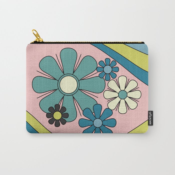 Groovy Floral Daydream Retro 60s 70s Flowers Blue Pink Chartreuse Carry All Pouch Gallery Image 1