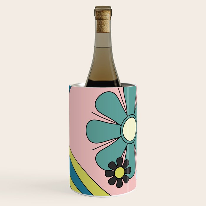 Groovy Floral Daydream Retro 60s 70s Flowers Blue Pink Chartreuse Wine Chiller Gallery Image 2