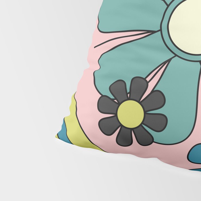 Groovy Floral Daydream Retro 60s 70s Flowers Blue Pink Chartreuse Pillow Sham Gallery Image 4