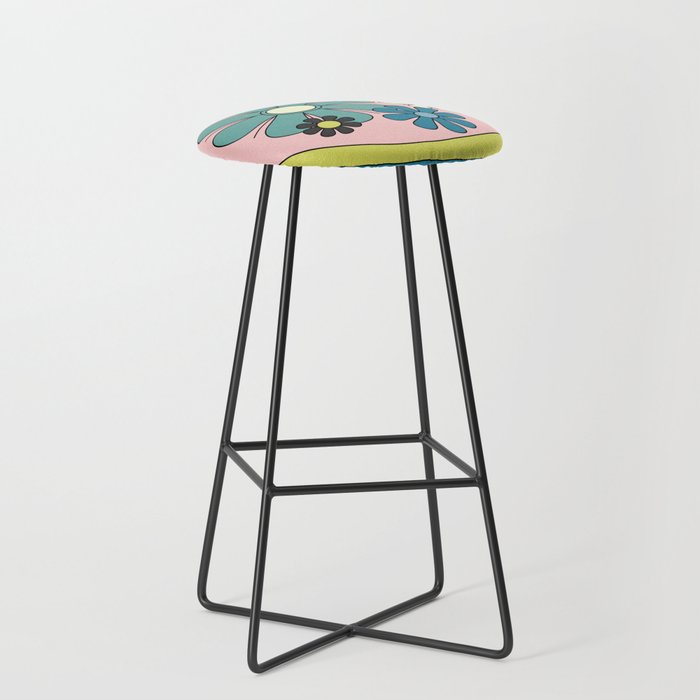 Groovy Floral Daydream Retro 60s 70s Flowers Blue Pink Chartreuse Stool Gallery Image 1
