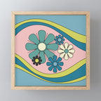Groovy Floral Daydream Retro 60s 70s Flowers Blue Pink Chartreuse Mini Art Print Gallery Image 1