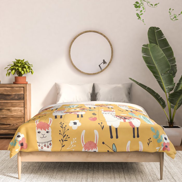 White Llama with flowers Comforter Gallery Image 3