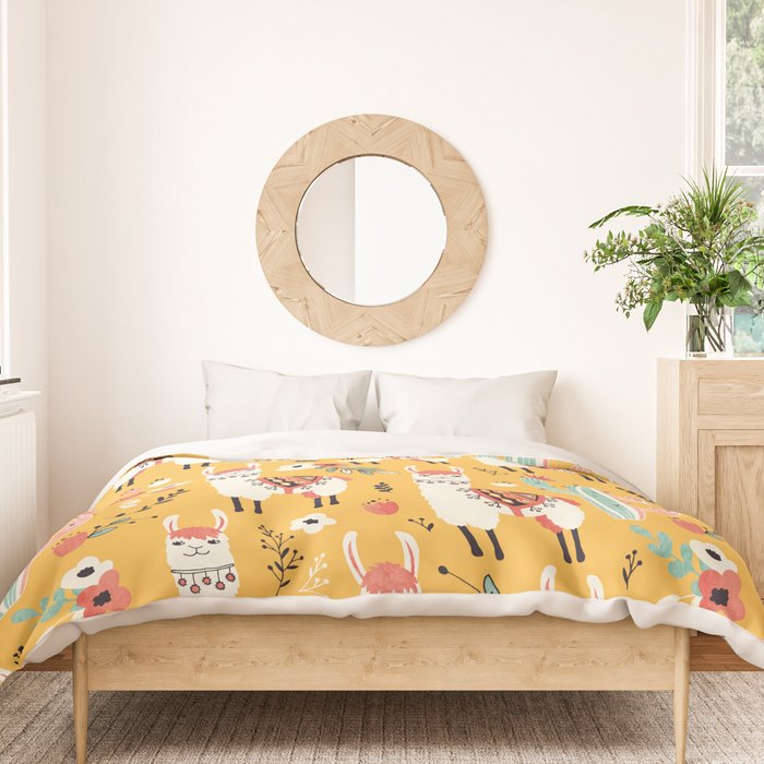 White Llama with flowers Duvet Cover Gallery Image 3