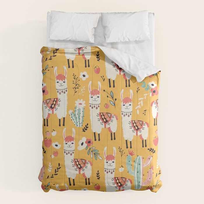 White Llama with flowers Comforter Gallery Image 6