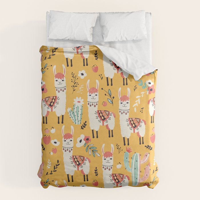 White Llama with flowers Duvet Cover Gallery Image 6