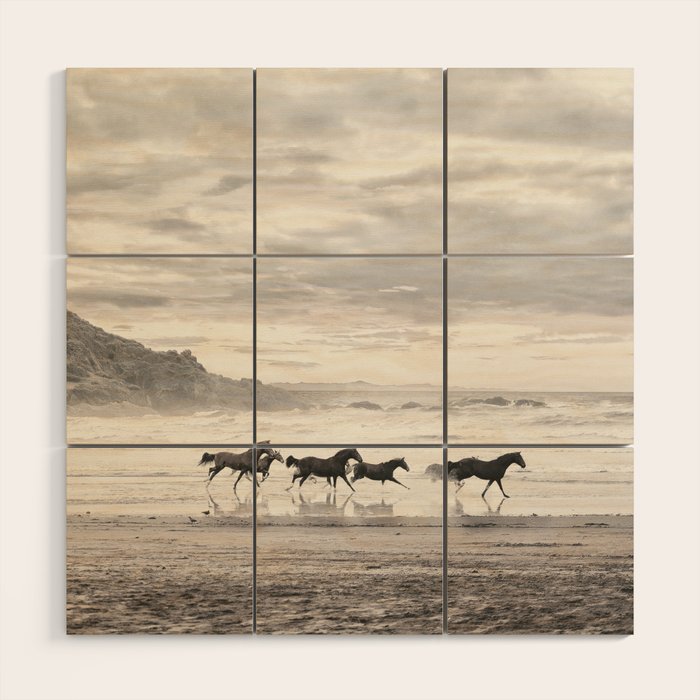 Horses on the Beach Wood Wall Art Gallery Image 1