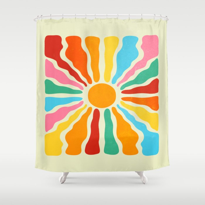 Retro Sun Waves: Rainbow Edition Shower Curtain Gallery Image 1