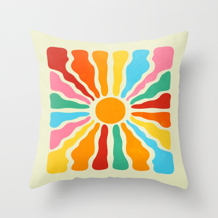 Retro Sun Waves: Rainbow Edition Throw Pillow Gallery Image 1