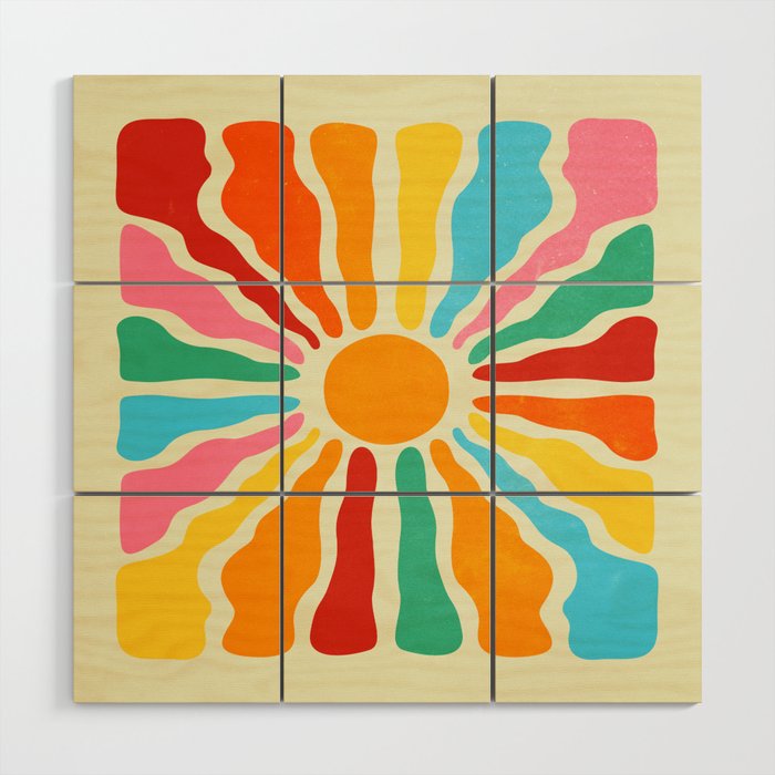 Retro Sun Waves: Rainbow Edition Wood Wall Art Gallery Image 1