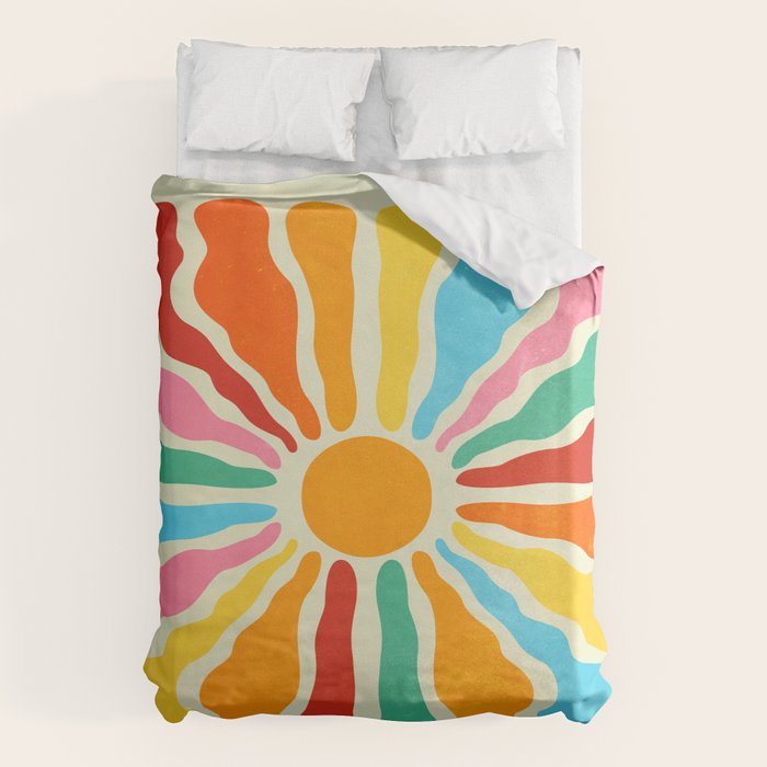 Retro Sun Waves: Rainbow Edition Duvet Cover Gallery Image 6