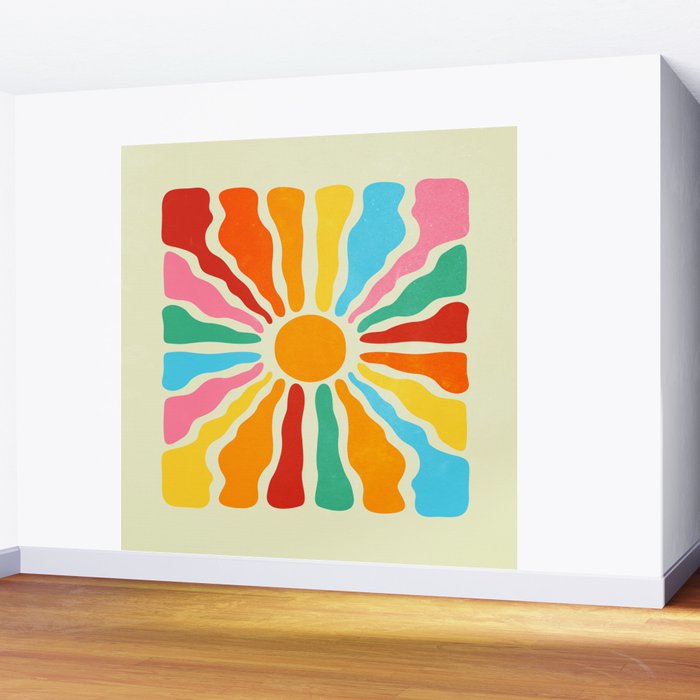 Retro Sun Waves: Rainbow Edition Wall Mural Gallery Image 2