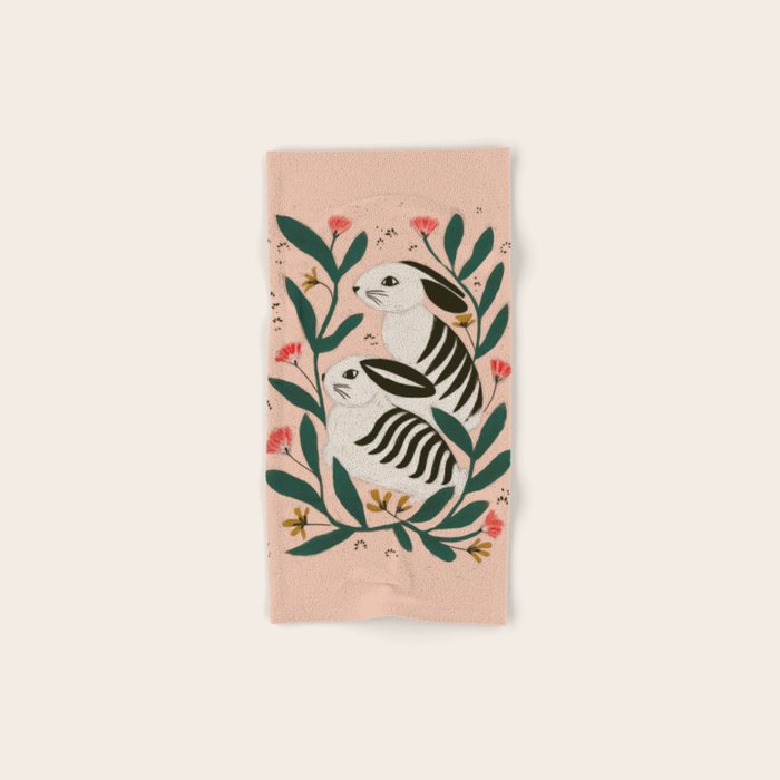 Hares Among Flowers Bath Towel Gallery Image 1