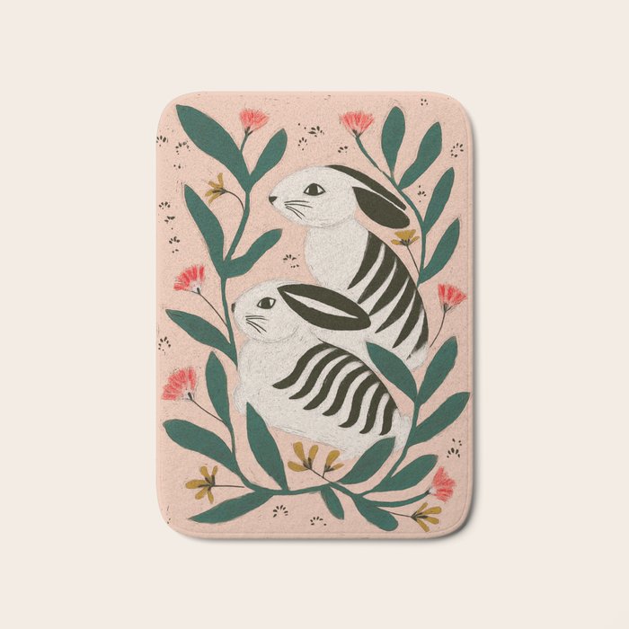 Hares Among Flowers Bath Mat Gallery Image 1