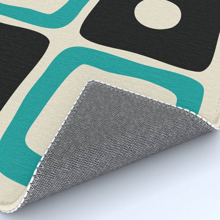 Mid Century Modern Square Dot Pattern 593 Black and Turquoise Rug Gallery Image 4